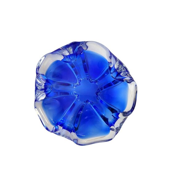 Bohemian Art Glass Ashtray Bowl Mid-Century Modern MCM Blue Glass - Picture 2 of 5